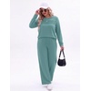 image:imageEkouaer 2 Piece Sets for Women Lounge Set Airport Fall Travel Outfits 2026  Pleated Top Long Sleeve Wide Leg Pants Casual Tracksuit Matching Sets Cozy Sweatsuits Vacation Fashion Women ClothingGrey Green