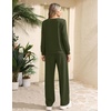 image:imageEkouaer 2 Piece Sets for Women Lounge Set Airport Fall Travel Outfits 2026  Pleated Top Long Sleeve Wide Leg Pants Casual Tracksuit Matching Sets Cozy Sweatsuits Vacation Fashion Women ClothingArmy Green