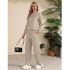 image:imageEkouaer 2 Piece Sets for Women Lounge Set Airport Fall Travel Outfits 2026  Pleated Top Long Sleeve Wide Leg Pants Casual Tracksuit Matching Sets Cozy Sweatsuits Vacation Fashion Women ClothingMoon Grey