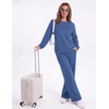 image:imageEkouaer 2 Piece Sets for Women Lounge Set Airport Fall Travel Outfits 2026  Pleated Top Long Sleeve Wide Leg Pants Casual Tracksuit Matching Sets Cozy Sweatsuits Vacation Fashion Women ClothingClassic Blue