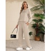 image:imageEkouaer 2 Piece Sets for Women Lounge Set Airport Fall Travel Outfits 2026  Pleated Top Long Sleeve Wide Leg Pants Casual Tracksuit Matching Sets Cozy Sweatsuits Vacation Fashion Women ClothingBeige