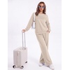 image:imageEkouaer 2 Piece Sets for Women Lounge Set Airport Fall Travel Outfits 2026  Pleated Top Long Sleeve Wide Leg Pants Casual Tracksuit Matching Sets Cozy Sweatsuits Vacation Fashion Women ClothingBeige