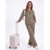 image:imageEkouaer 2 Piece Sets for Women Lounge Set Airport Fall Travel Outfits 2026  Pleated Top Long Sleeve Wide Leg Pants Casual Tracksuit Matching Sets Cozy Sweatsuits Vacation Fashion Women ClothingCoffee