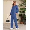 image:imageEkouaer 2 Piece Sets for Women Lounge Set Airport Fall Travel Outfits 2026  Pleated Top Long Sleeve Wide Leg Pants Casual Tracksuit Matching Sets Cozy Sweatsuits Vacation Fashion Women ClothingClassic Blue