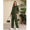 image:imageEkouaer 2 Piece Sets for Women Lounge Set Airport Fall Travel Outfits 2026  Pleated Top Long Sleeve Wide Leg Pants Casual Tracksuit Matching Sets Cozy Sweatsuits Vacation Fashion Women ClothingArmy Green