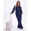image:imageEkouaer 2 Piece Sets for Women Lounge Set Airport Fall Travel Outfits 2026  Pleated Top Long Sleeve Wide Leg Pants Casual Tracksuit Matching Sets Cozy Sweatsuits Vacation Fashion Women ClothingNavy Blue