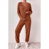 image:imageEkouaer Womens 2 Piece Long Sleeve Lounge Set Ribbed Knit Pajamas Set  Ribbed Knit Fabric Soft Lounge Sets Fall Sleepwear Airport Outfits Jogger Pants With Pockets Matching Track SuitsCaramel