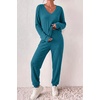 image:imageEkouaer Womens 2 Piece Long Sleeve Lounge Set Ribbed Knit Pajamas Set  Ribbed Knit Fabric Soft Lounge Sets Fall Sleepwear Airport Outfits Jogger Pants With Pockets Matching Track SuitsGreen Blue