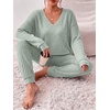image:imageEkouaer Womens 2 Piece Long Sleeve Lounge Set Ribbed Knit Pajamas Set  Ribbed Knit Fabric Soft Lounge Sets Fall Sleepwear Airport Outfits Jogger Pants With Pockets Matching Track SuitsLight Green