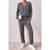 image:imageEkouaer Womens 2 Piece Long Sleeve Lounge Set Ribbed Knit Pajamas Set  Ribbed Knit Fabric Soft Lounge Sets Fall Sleepwear Airport Outfits Jogger Pants With Pockets Matching Track SuitsDak Grey