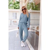 image:imageEkouaer Womens 2 Piece Long Sleeve Lounge Set Ribbed Knit Pajamas Set  Ribbed Knit Fabric Soft Lounge Sets Fall Sleepwear Airport Outfits Jogger Pants With Pockets Matching Track SuitsLight Blue