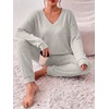 image:imageEkouaer Womens 2 Piece Long Sleeve Lounge Set Ribbed Knit Pajamas Set  Ribbed Knit Fabric Soft Lounge Sets Fall Sleepwear Airport Outfits Jogger Pants With Pockets Matching Track SuitsSmoky Gray