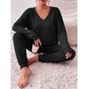 image:imageEkouaer Womens 2 Piece Long Sleeve Lounge Set Ribbed Knit Pajamas Set  Ribbed Knit Fabric Soft Lounge Sets Fall Sleepwear Airport Outfits Jogger Pants With Pockets Matching Track SuitsBlack