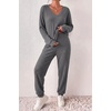 image:imageEkouaer Womens 2 Piece Long Sleeve Lounge Set Ribbed Knit Pajamas Set  Ribbed Knit Fabric Soft Lounge Sets Fall Sleepwear Airport Outfits Jogger Pants With Pockets Matching Track SuitsDak Grey