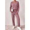 image:imageEkouaer Womens 2 Piece Long Sleeve Lounge Set Ribbed Knit Pajamas Set  Ribbed Knit Fabric Soft Lounge Sets Fall Sleepwear Airport Outfits Jogger Pants With Pockets Matching Track SuitsDusty Rose