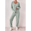 image:imageEkouaer Womens 2 Piece Long Sleeve Lounge Set Ribbed Knit Pajamas Set  Ribbed Knit Fabric Soft Lounge Sets Fall Sleepwear Airport Outfits Jogger Pants With Pockets Matching Track SuitsLight Green