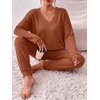 image:imageEkouaer Womens 2 Piece Long Sleeve Lounge Set Ribbed Knit Pajamas Set  Ribbed Knit Fabric Soft Lounge Sets Fall Sleepwear Airport Outfits Jogger Pants With Pockets Matching Track SuitsCaramel