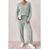 image:imageEkouaer Womens 2 Piece Long Sleeve Lounge Set Ribbed Knit Pajamas Set  Ribbed Knit Fabric Soft Lounge Sets Fall Sleepwear Airport Outfits Jogger Pants With Pockets Matching Track SuitsLight Green