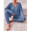 image:imageEkouaer Womens 2 Piece Long Sleeve Lounge Set Ribbed Knit Pajamas Set  Ribbed Knit Fabric Soft Lounge Sets Fall Sleepwear Airport Outfits Jogger Pants With Pockets Matching Track SuitsBluegrey