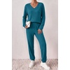 image:imageEkouaer Womens 2 Piece Long Sleeve Lounge Set Ribbed Knit Pajamas Set  Ribbed Knit Fabric Soft Lounge Sets Fall Sleepwear Airport Outfits Jogger Pants With Pockets Matching Track SuitsGreen Blue