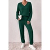 image:imageEkouaer Womens 2 Piece Long Sleeve Lounge Set Ribbed Knit Pajamas Set  Ribbed Knit Fabric Soft Lounge Sets Fall Sleepwear Airport Outfits Jogger Pants With Pockets Matching Track SuitsGreen