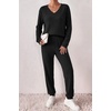 image:imageEkouaer Womens 2 Piece Long Sleeve Lounge Set Ribbed Knit Pajamas Set  Ribbed Knit Fabric Soft Lounge Sets Fall Sleepwear Airport Outfits Jogger Pants With Pockets Matching Track SuitsBlack
