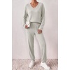 image:imageEkouaer Womens 2 Piece Long Sleeve Lounge Set Ribbed Knit Pajamas Set  Ribbed Knit Fabric Soft Lounge Sets Fall Sleepwear Airport Outfits Jogger Pants With Pockets Matching Track SuitsSmoky Gray