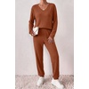 image:imageEkouaer Womens 2 Piece Long Sleeve Lounge Set Ribbed Knit Pajamas Set  Ribbed Knit Fabric Soft Lounge Sets Fall Sleepwear Airport Outfits Jogger Pants With Pockets Matching Track SuitsCaramel