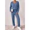 image:imageEkouaer Womens 2 Piece Long Sleeve Lounge Set Ribbed Knit Pajamas Set  Ribbed Knit Fabric Soft Lounge Sets Fall Sleepwear Airport Outfits Jogger Pants With Pockets Matching Track SuitsBluegrey
