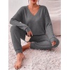 image:imageEkouaer Womens 2 Piece Long Sleeve Lounge Set Ribbed Knit Pajamas Set  Ribbed Knit Fabric Soft Lounge Sets Fall Sleepwear Airport Outfits Jogger Pants With Pockets Matching Track SuitsDak Grey