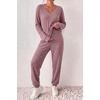 image:imageEkouaer Womens 2 Piece Long Sleeve Lounge Set Ribbed Knit Pajamas Set  Ribbed Knit Fabric Soft Lounge Sets Fall Sleepwear Airport Outfits Jogger Pants With Pockets Matching Track SuitsDusty Rose