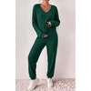 image:imageEkouaer Womens 2 Piece Long Sleeve Lounge Set Ribbed Knit Pajamas Set  Ribbed Knit Fabric Soft Lounge Sets Fall Sleepwear Airport Outfits Jogger Pants With Pockets Matching Track SuitsGreen