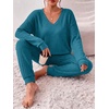 image:imageEkouaer Womens 2 Piece Long Sleeve Lounge Set Ribbed Knit Pajamas Set  Ribbed Knit Fabric Soft Lounge Sets Fall Sleepwear Airport Outfits Jogger Pants With Pockets Matching Track SuitsGreen Blue