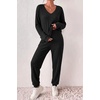 image:imageEkouaer Womens 2 Piece Long Sleeve Lounge Set Ribbed Knit Pajamas Set  Ribbed Knit Fabric Soft Lounge Sets Fall Sleepwear Airport Outfits Jogger Pants With Pockets Matching Track SuitsBlack