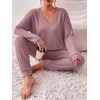 image:imageEkouaer Womens 2 Piece Long Sleeve Lounge Set Ribbed Knit Pajamas Set  Ribbed Knit Fabric Soft Lounge Sets Fall Sleepwear Airport Outfits Jogger Pants With Pockets Matching Track SuitsDusty Rose