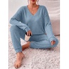 image:imageEkouaer Womens 2 Piece Long Sleeve Lounge Set Ribbed Knit Pajamas Set  Ribbed Knit Fabric Soft Lounge Sets Fall Sleepwear Airport Outfits Jogger Pants With Pockets Matching Track SuitsLight Blue
