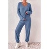 image:imageEkouaer Womens 2 Piece Long Sleeve Lounge Set Ribbed Knit Pajamas Set  Ribbed Knit Fabric Soft Lounge Sets Fall Sleepwear Airport Outfits Jogger Pants With Pockets Matching Track SuitsBluegrey