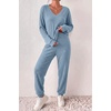 image:imageEkouaer Womens 2 Piece Long Sleeve Lounge Set Ribbed Knit Pajamas Set  Ribbed Knit Fabric Soft Lounge Sets Fall Sleepwear Airport Outfits Jogger Pants With Pockets Matching Track SuitsLight Blue
