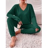 image:imageEkouaer Womens 2 Piece Long Sleeve Lounge Set Ribbed Knit Pajamas Set  Ribbed Knit Fabric Soft Lounge Sets Fall Sleepwear Airport Outfits Jogger Pants With Pockets Matching Track SuitsGreen