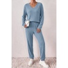 image:imageEkouaer Womens 2 Piece Long Sleeve Lounge Set Ribbed Knit Pajamas Set  Ribbed Knit Fabric Soft Lounge Sets Fall Sleepwear Airport Outfits Jogger Pants With Pockets Matching Track SuitsLight Blue