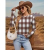 image:imageEkouaer Womens Long Sleeve Shirts Thumb Hole Tops Thermal Fall Clothes  Crew Neck T Shirts Loose Fit Undershirts Layering Casual Work Winter OutfitsBrown White Plaid