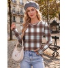 image:imageEkouaer Womens Long Sleeve Shirts Thumb Hole Tops Thermal Fall Clothes  Crew Neck T Shirts Loose Fit Undershirts Layering Casual Work Winter OutfitsBrown White Plaid