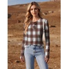image:imageEkouaer Womens Long Sleeve Shirts Thumb Hole Tops Thermal Fall Clothes  Crew Neck T Shirts Loose Fit Undershirts Layering Casual Work Winter OutfitsBrown White Plaid