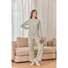 image:imageEkouaer Womens Lounge Sets Long Sleeve Casual Pajama Fall Sleepwear Pockets  Soft Ribbed Knit Pjs Loungewear 2 Piece Outfits Crew neck Curved Hem Fashion 2026 Matching Sets Women ClothingApricot