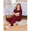 image:imageEkouaer Womens Lounge Sets Long Sleeve Casual Pajama Fall Sleepwear Pockets  Soft Ribbed Knit Pjs Loungewear 2 Piece Outfits Crew neck Curved Hem Fashion 2026 Matching Sets Women ClothingRed