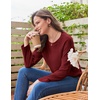 image:imageEkouaer Womens Lounge Sets Long Sleeve Casual Pajama Fall Sleepwear Pockets  Soft Ribbed Knit Pjs Loungewear 2 Piece Outfits Crew neck Curved Hem Fashion 2026 Matching Sets Women ClothingRed
