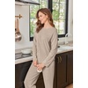 image:imageEkouaer Womens Lounge Sets Long Sleeve Casual Pajama Fall Sleepwear Pockets  Soft Ribbed Knit Pjs Loungewear 2 Piece Outfits Crew neck Curved Hem Fashion 2026 Matching Sets Women ClothingTaupe Gray
