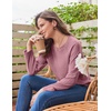 image:imageEkouaer Womens Lounge Sets Long Sleeve Casual Pajama Fall Sleepwear Pockets  Soft Ribbed Knit Pjs Loungewear 2 Piece Outfits Crew neck Curved Hem Fashion 2026 Matching Sets Women ClothingDusty Rose
