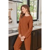 image:imageEkouaer Womens Lounge Sets Long Sleeve Casual Pajama Fall Sleepwear Pockets  Soft Ribbed Knit Pjs Loungewear 2 Piece Outfits Crew neck Curved Hem Fashion 2026 Matching Sets Women ClothingCaramel