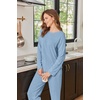 image:imageEkouaer Womens Lounge Sets Long Sleeve Casual Pajama Fall Sleepwear Pockets  Soft Ribbed Knit Pjs Loungewear 2 Piece Outfits Crew neck Curved Hem Fashion 2026 Matching Sets Women ClothingLight Blue